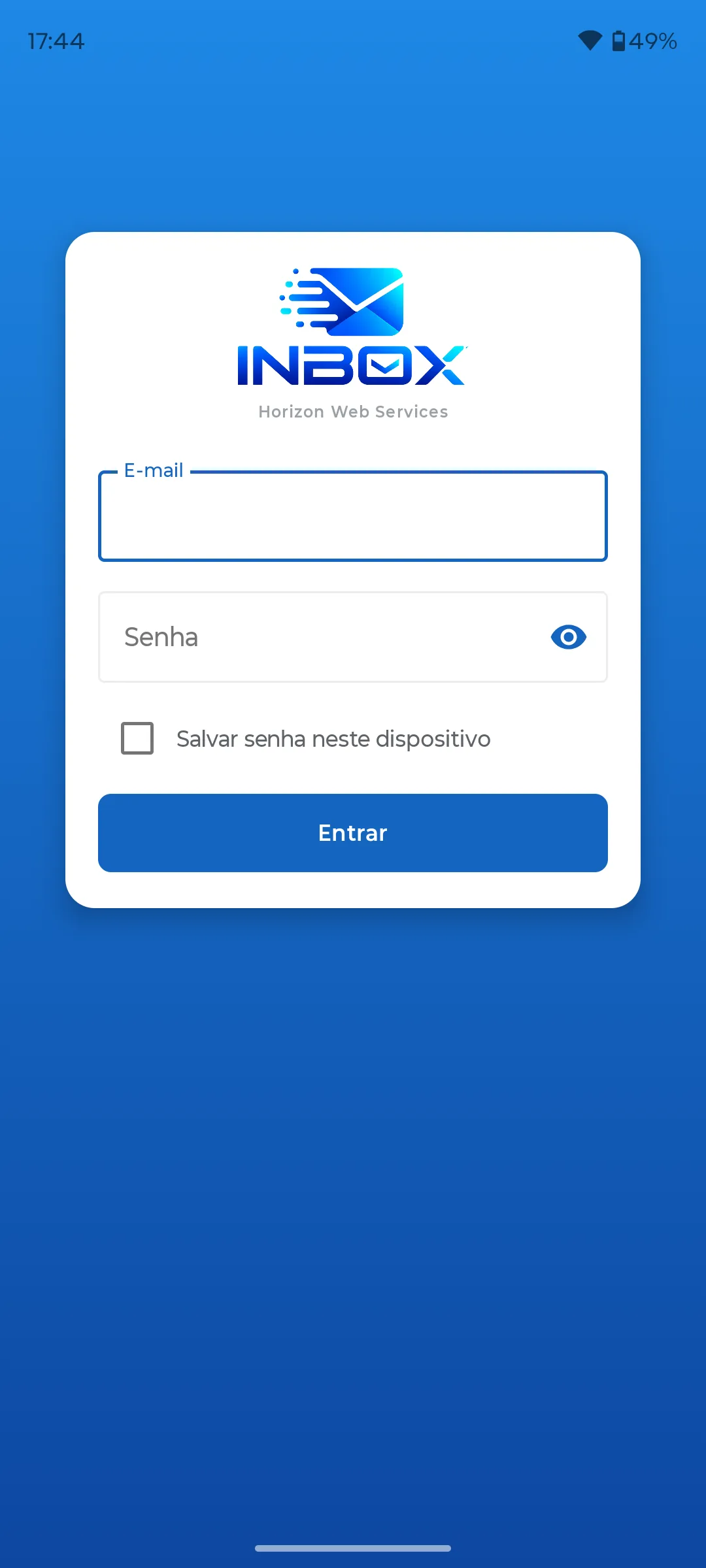 Tela de login do app INBOX