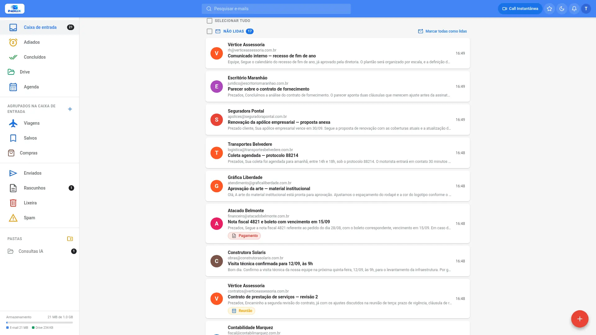 Caixa de entrada do INBOX